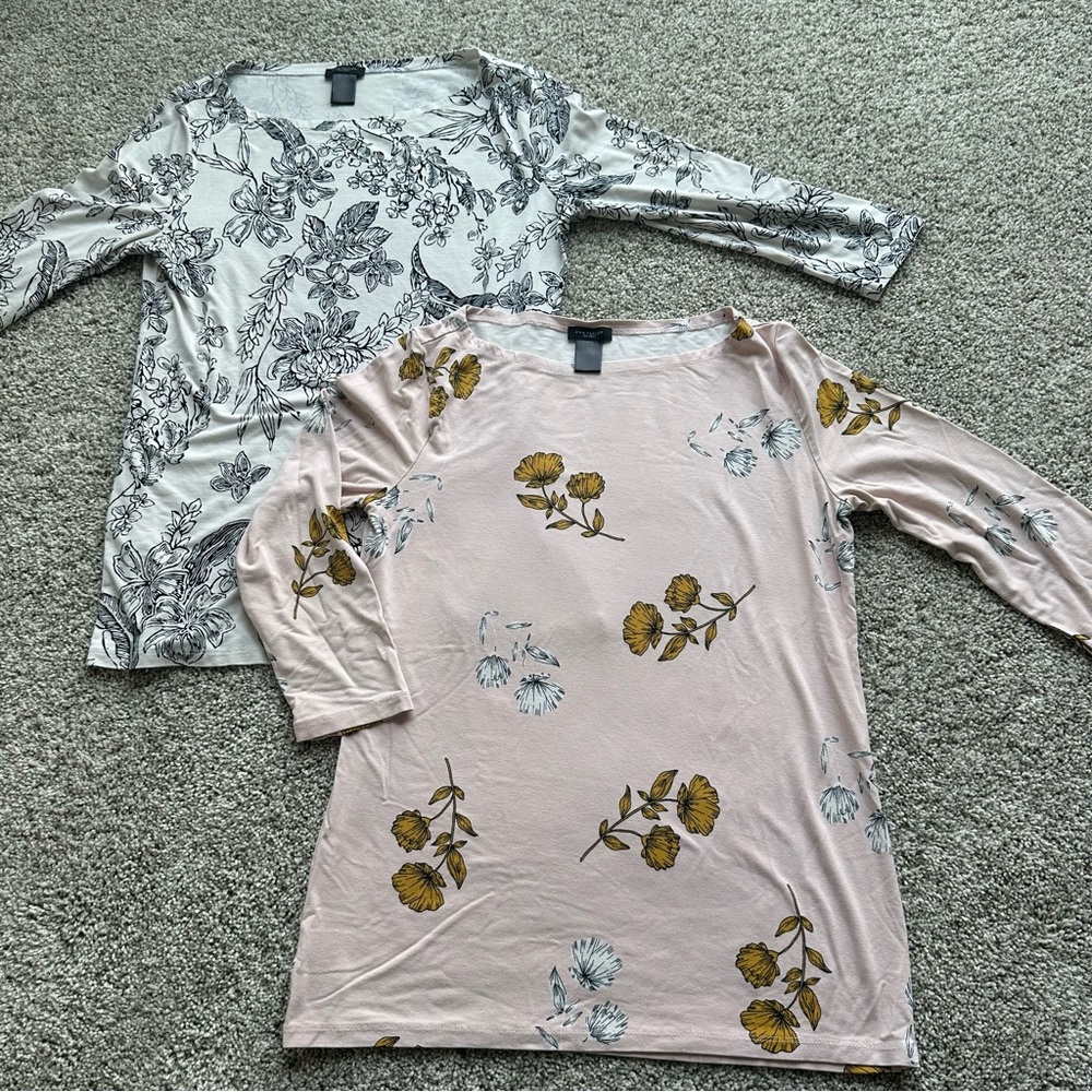 Ann Taylor XS Blouse Bundle Floral Pink & Black/White, Workwear Capsule Feminine